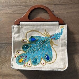 Peacock Purse with Wooden Handle Intricate